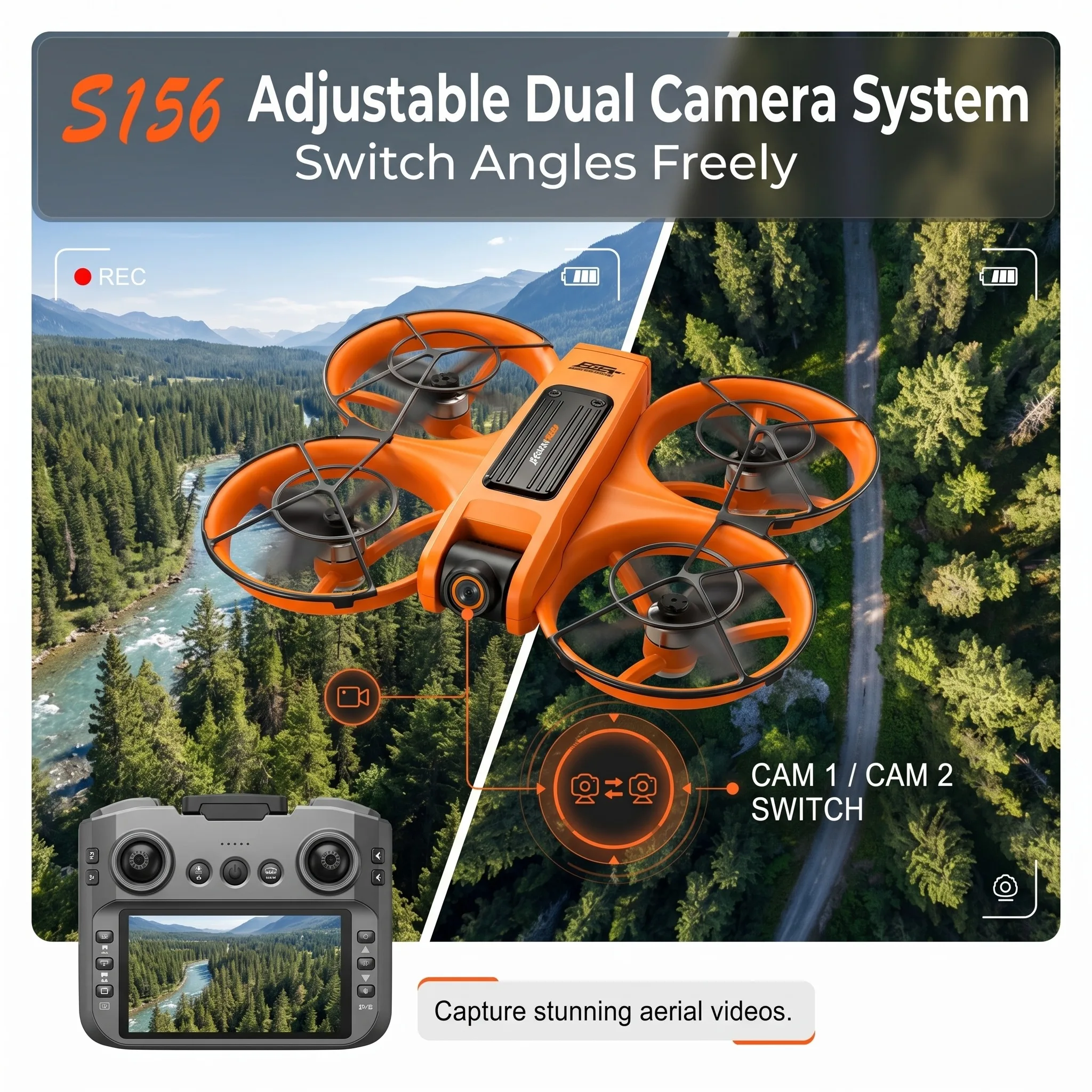 Drone avec caméra HD et évitement d'obstacles survolant un champ, parfait pour débutants
