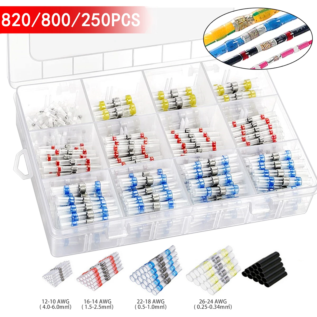 

250/800/820PCS Heat Shrink Butt Connector Solder Seal Wire Connector IP67 Waterproof Insulated Electrical Wire Repair Terminal
