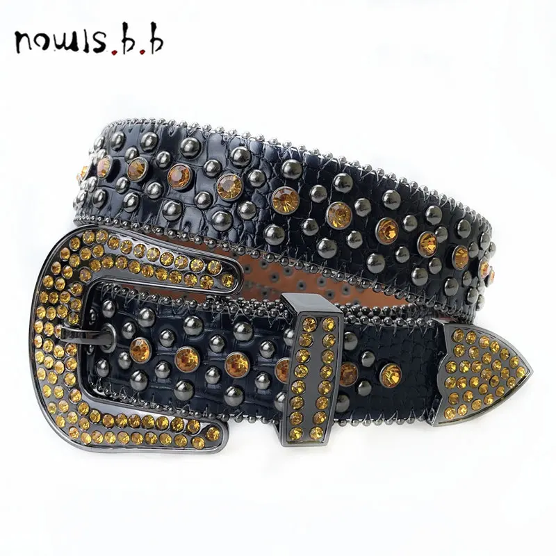 

NOWISBB Luxury Brand Rhinestones Belts Vintage Western Cowgirl Cowboy Bling Crystal Studded Diamond Belt Cinturones Para Mujer