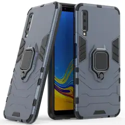 Luxury Armor Shockproof Phone Case with Silicone TPU and Metal Ring Holder (Blue)