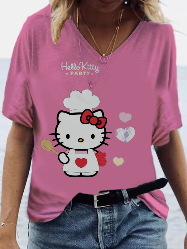 

Teen Loose T-Shirt Clothes Y2k Clothes Wild Kawaii Sweet Girl Hello Kitty T-Shirt Summer Top T-Shirt Short Sleeve T-Shirt