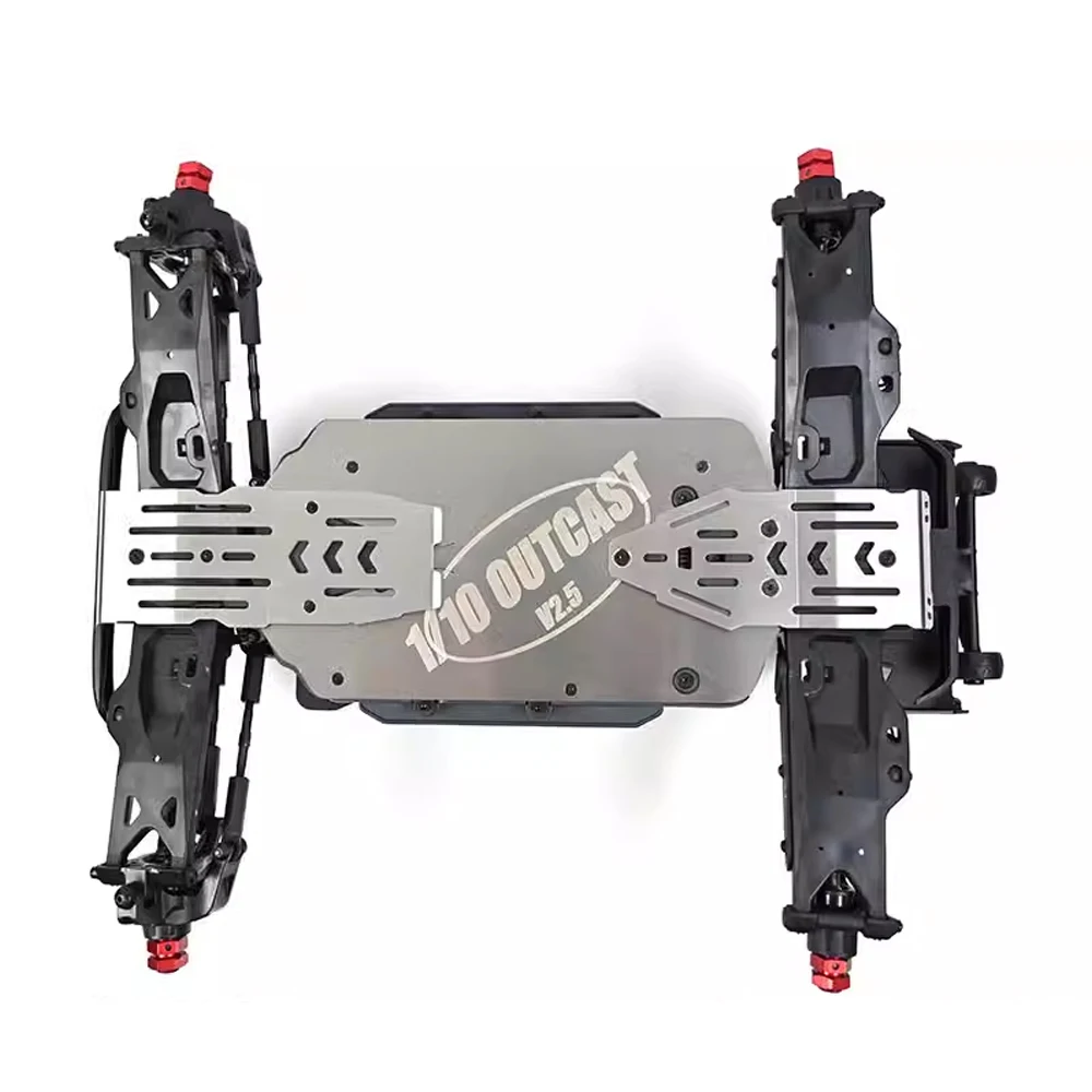 Protection de châssis en acier inoxydable pour ARRMA 1/10 OUTCAST 4S V2, montée sur le véhicule, vue latérale