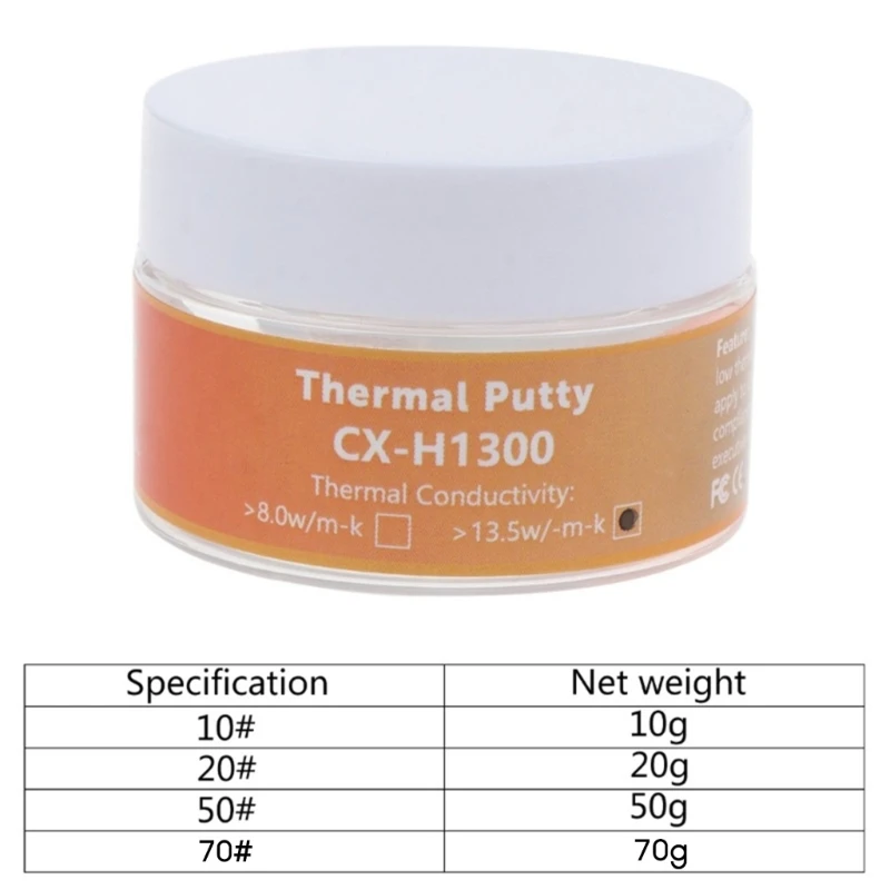 2024 New CX H1300 Thermal Putty 13.5W/m.K Thermal Conductive Grease Paste Plaster Non-Conductive Heat Sink Compound 10/20/50/70g