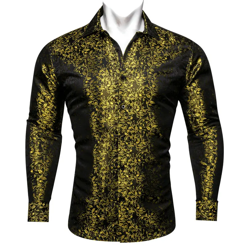 Chemise à col rabattu en soie dorée pour homme, à manches longues, à motif  Floral, de qualité supérieure, décontracté, fête, business, Barry.Wang,  CY-633 - AliExpress