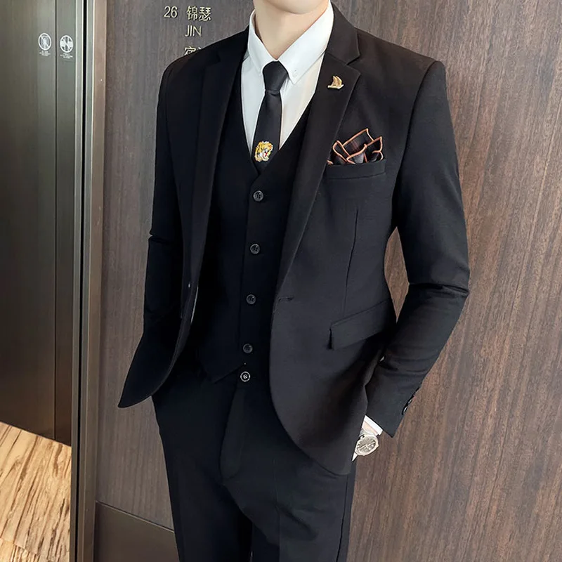 2023 Fashion New Men Boutique Solid Color Business Wedding Groom Suit Three Piece Set 3 Pcs Dress Blazers Jacket Coat Pants Vest 3