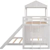 Floor Bunk Beds with Slide, Wooden Twin Over Full Bunk Beds with Slide, Roof and Guard Rail for Kids, Teens, No Box Spring Neede 4