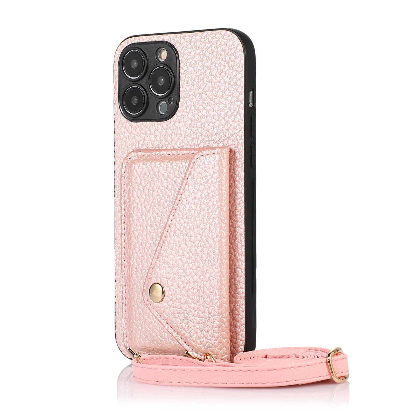 Chic Leather Crossbody Phone Case with Card Holder and Lanyard Strap