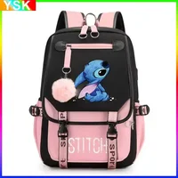 MINISO Disney Lilo and Stitch Stitch USB Charging Schoolbag Male and Female Student Backpack Anime Cartoon School Bag Mochila 5