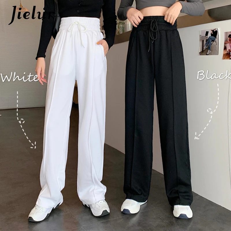 

New High-waisted Pants Drawstring M-XL Wide Leg Pants Women Cool Black White Fashion Casual Harajuku BF Trendy Teens Trousers