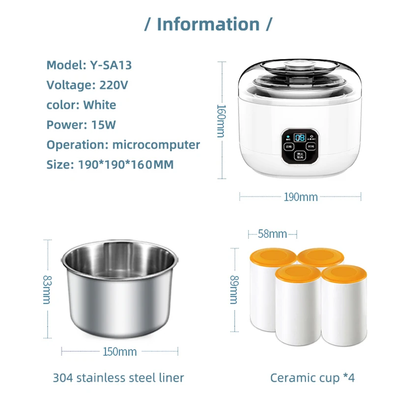 1.0L Automatic Yogurt Maker Household Multifunctional Yogurt Machine Rice Wine Natto Machine DIY Tools with Jars 220V