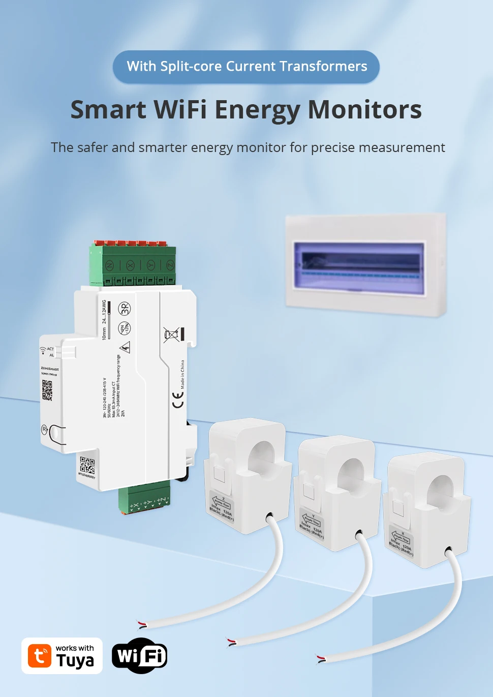 120A WiFi Smart Din-rail Energy Meter 3 Phase Power Monitor Withdrawable Connect