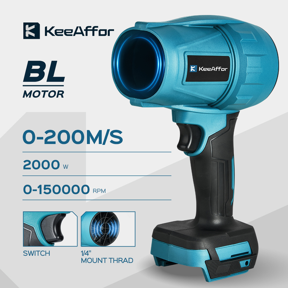 KEEAFFOR 2000W 200M/S Brushless Turbo Fan Cordless Violent Handheld Dust Blowing Tool Electric Air Blower for Makita 18V Battery