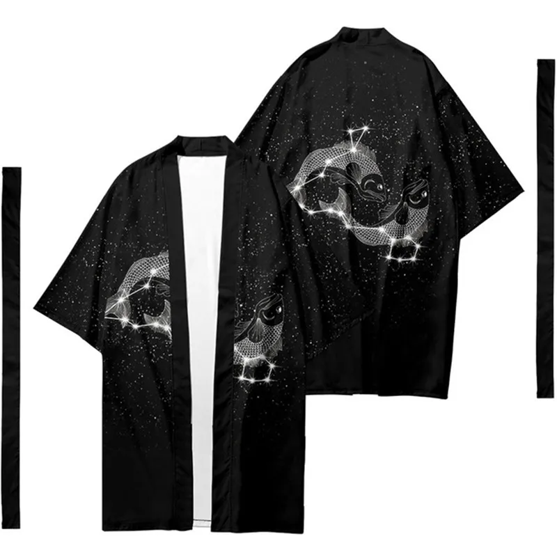 

Men's Japanese Long Kimono Cardigan Men's Samurai Costume Kimono Constellation Pattern Kimono Shirt Yukata Outer Cover