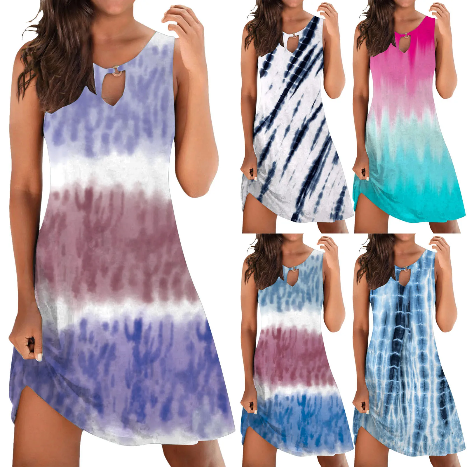 

Striped Dress for Women Women Beach Dress Fashion Stripe Sleeveless Backless Camisole Beach Mini Athletic Dress for Women