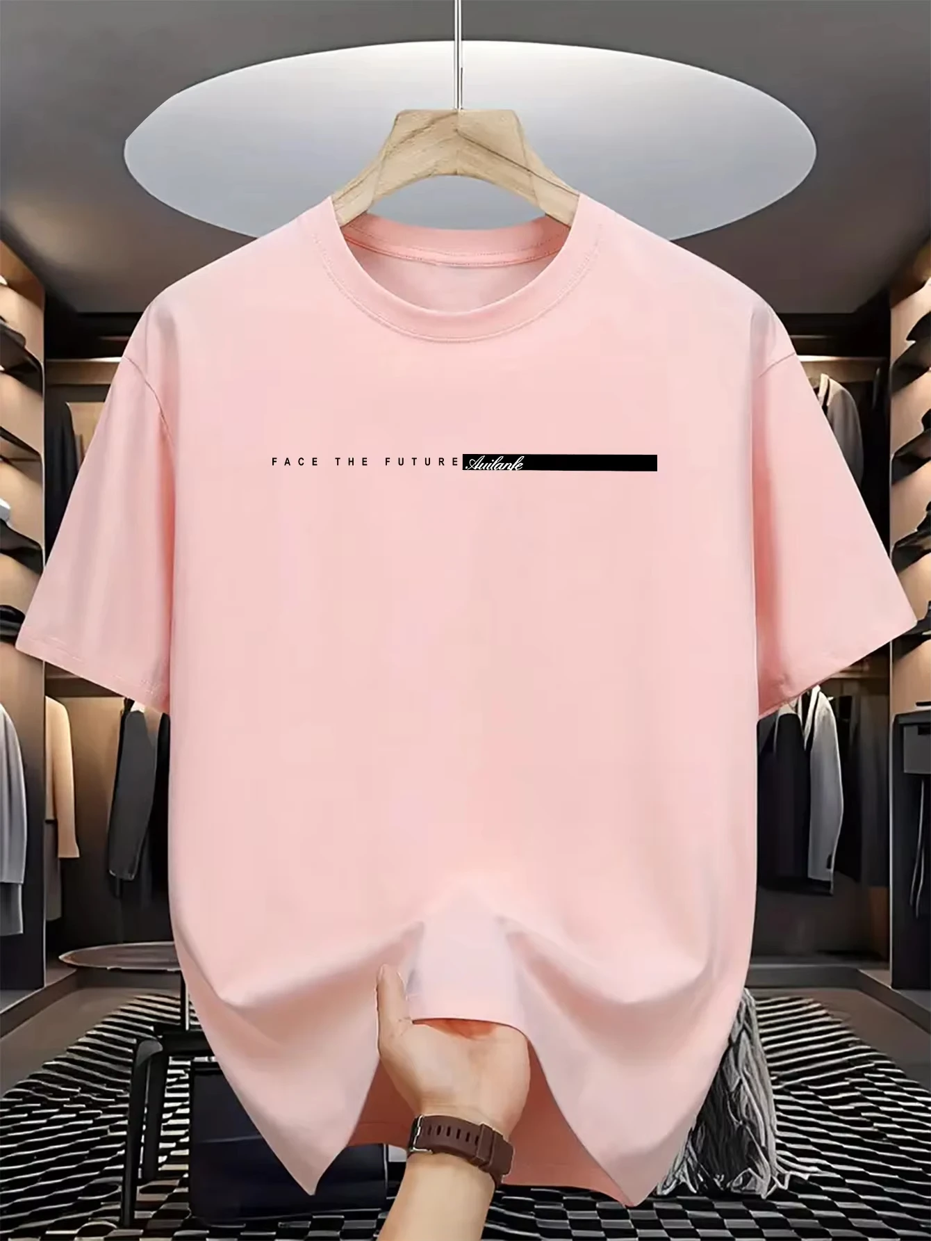 Summer men's cotton casual loose fit large letter print round neck short sleeved T-shirt top High Street Unisex style T-shirt