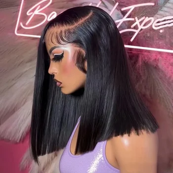 13x6 HD Lace Frontal Short Bob Wig Bone Straight Glueless Pre Cut 7x5 Closure Wig Ready to Wear 100% Human Hair Wig Preplucked 1