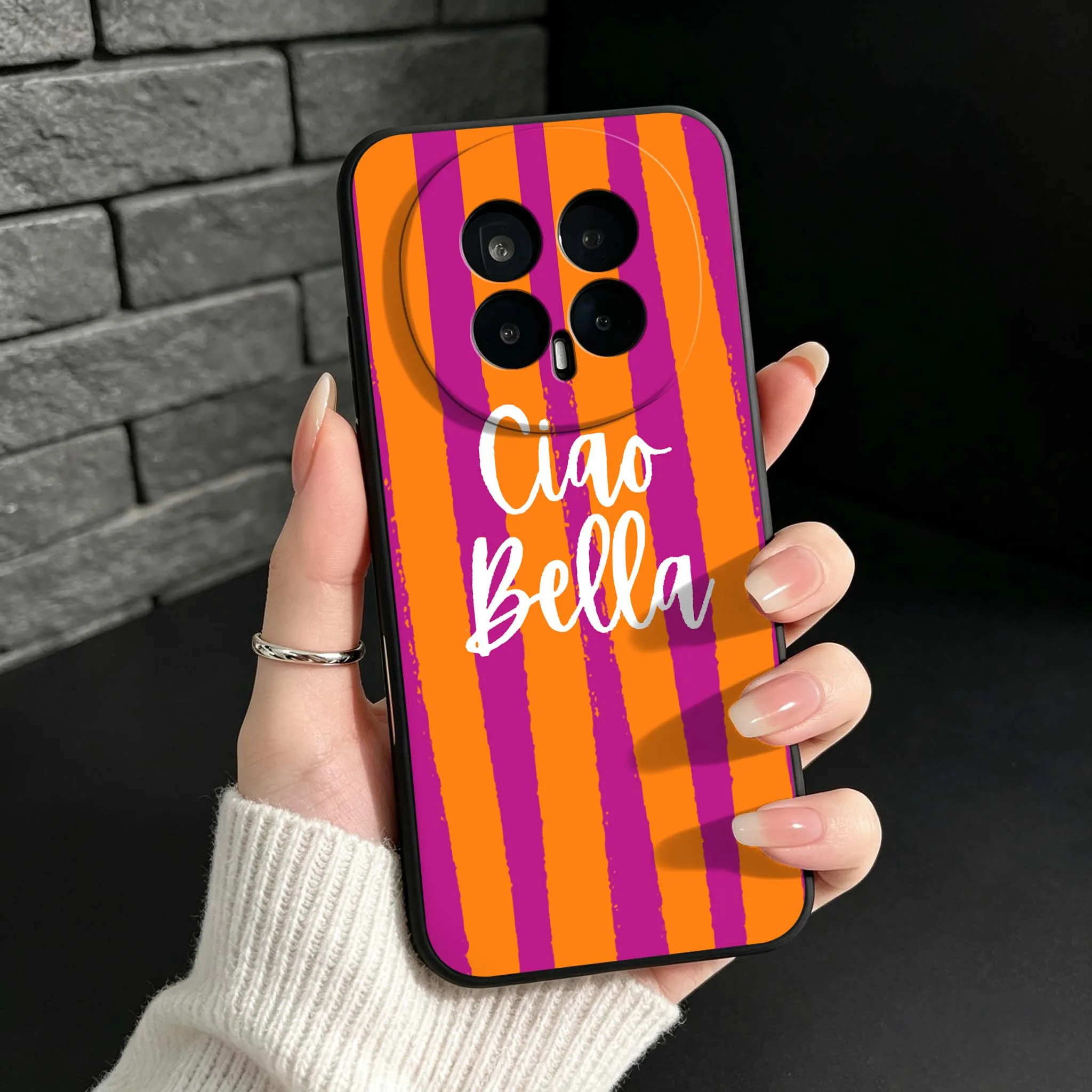 Orange Striped Minimalist Black Soft Cover Phone Case