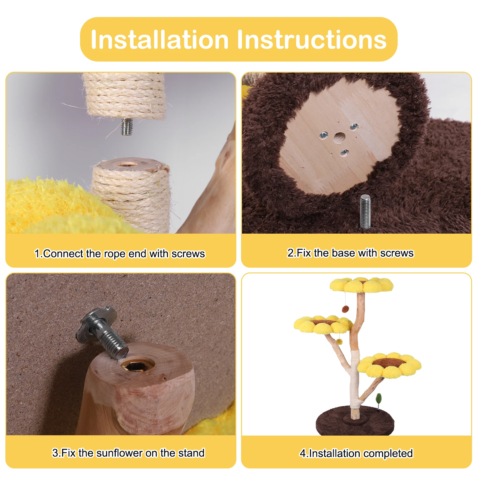 Cat Tree with Scratching Post and Flower Shaped Shelf