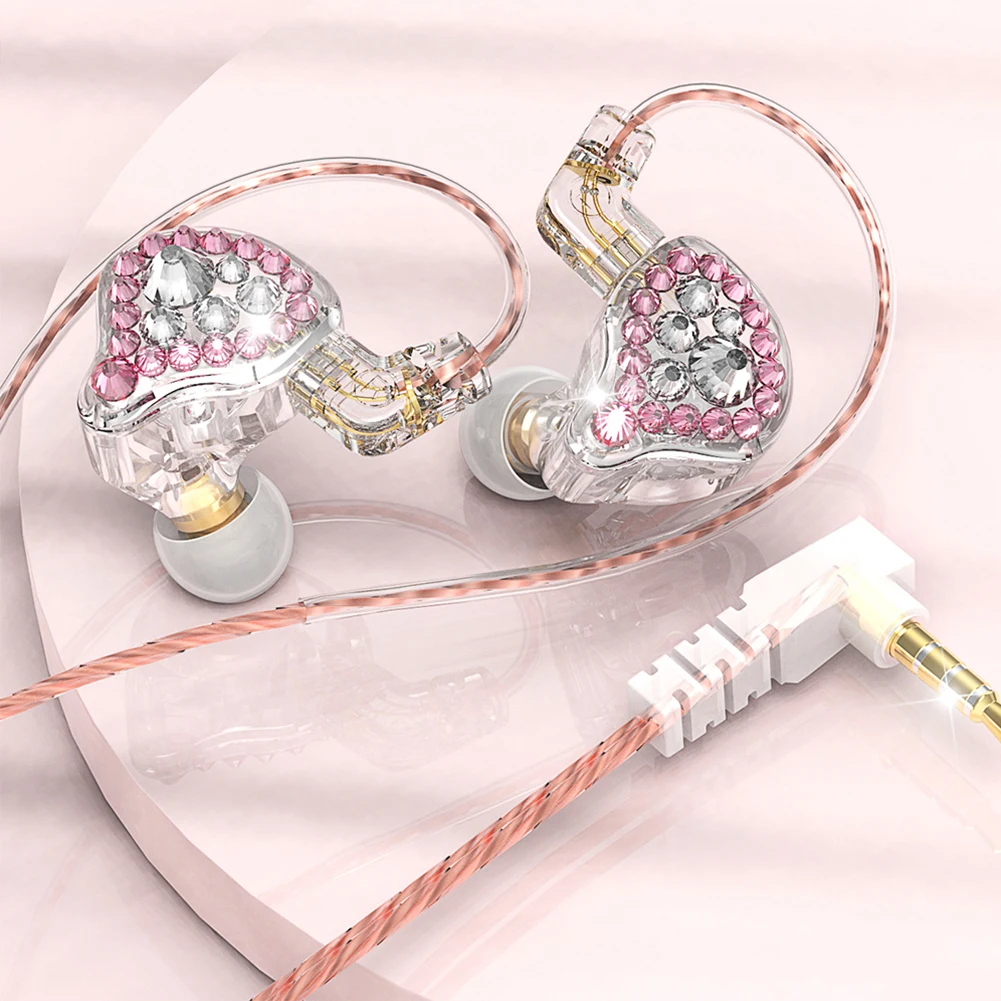 유선 이어폰 베이스 HiFi 헤드폰, 스테레오 소녀 선물, 다이아몬드 음악 이어폰, 음악가 헤드셋, 게이머 이어버드, 마이크 포함, 3.5mm