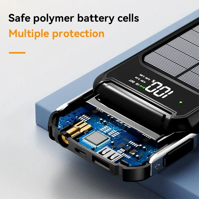 Large Capacity Solar Power Bank 4 in 1 Built in Cable Fastcharge  Mobile Power Battery LED Light iPhone Samsung Xiaomi 3