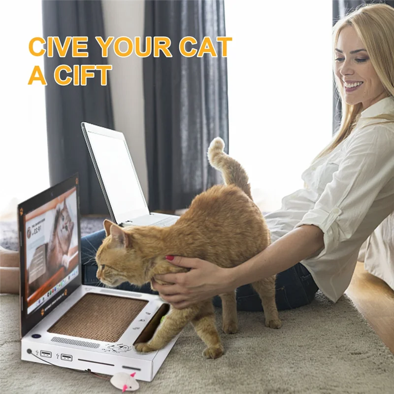 Foldable cardboard cat scratcher laptop design for easy storage
