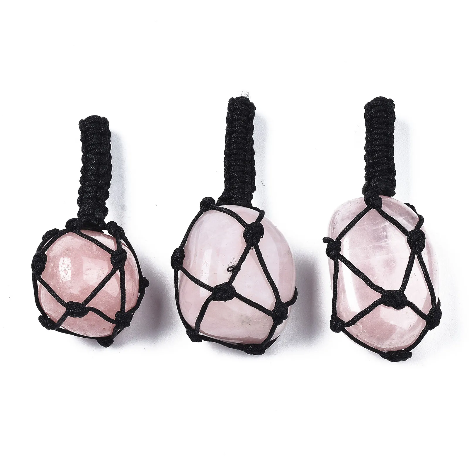 10pcs Natural Stone Rose Quartzs Irregular Charm Pendants With Woven Nylon Thread for Diy Jewelry Making Necklaces Accessories