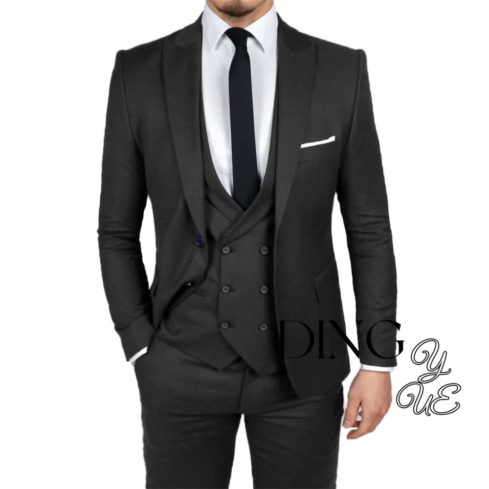 

Formal Business Men's 3 Pieces Suit Flat Slim Fit Peak Lapel Tuxedos Groomsmen Wedding Suit Set Dress (Blazer+vest+Pants)