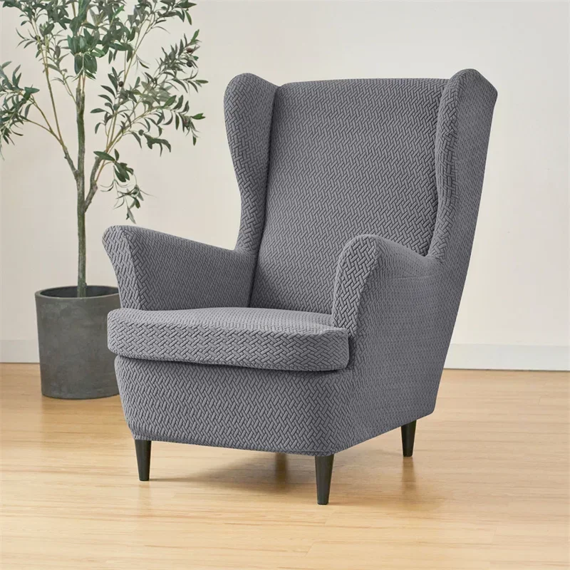 Stretch Wingback Chair Covers Jacquard Armchair Slipcovers Wing Chair Cover with Seat Cushion Case Sofa Cover for Living Room