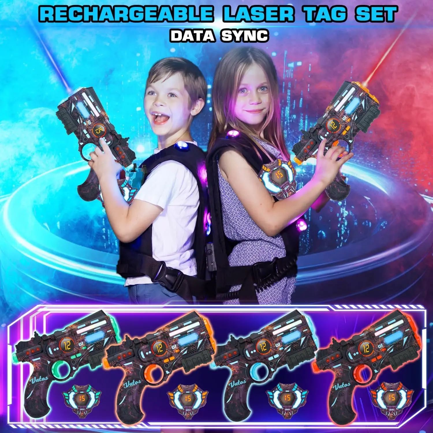 VATOS Rechargeable Health-value Data SYNC Laser Tag Gun Infrared Laser Tag Sets 4 Vest Glowing Light Lazer Tag Game for Adults f 3