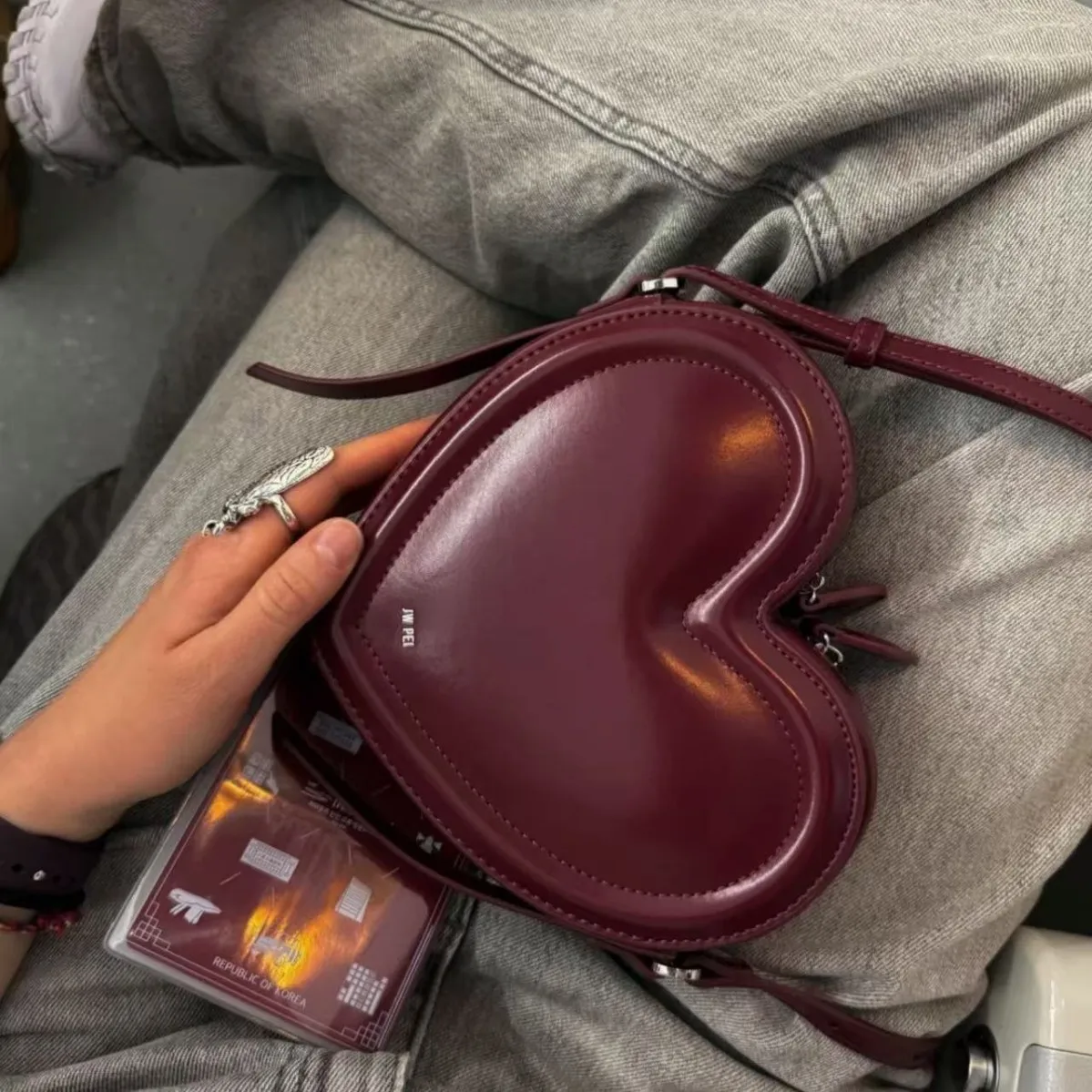 Mala de ombro coração jw pei para mulher, bolsa em pele_voghion.com