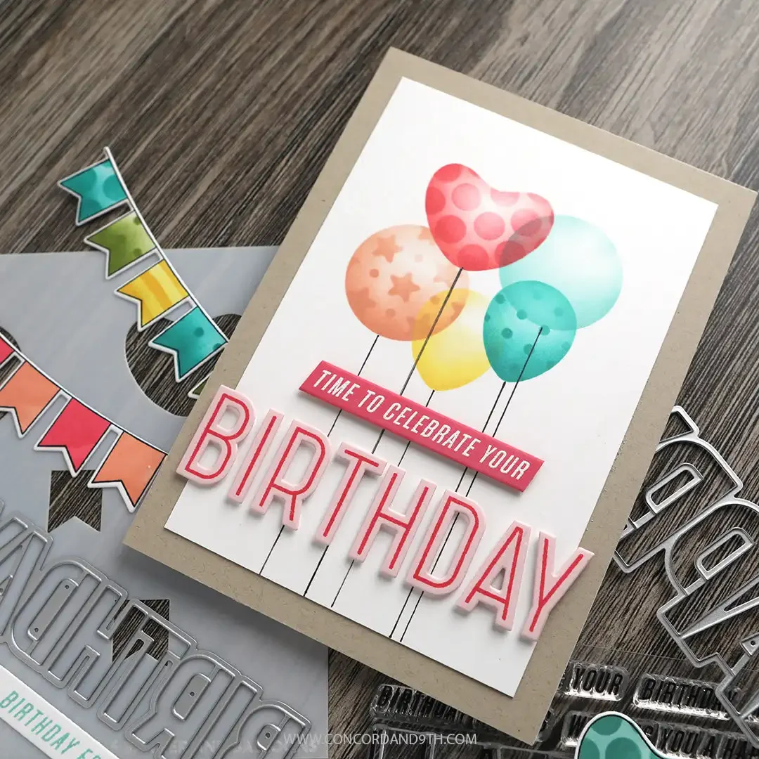 New Birthday Banner And Balloons Clear Stamps Metal Cutting Dies Stencil For DIY Scrapbook Decoration Embossing Template