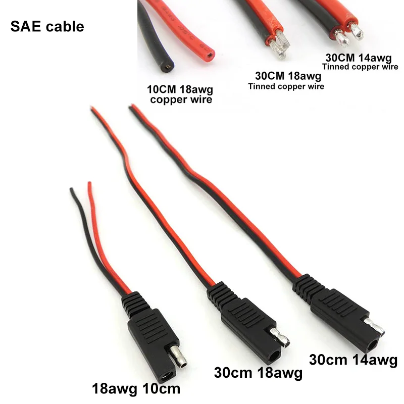 1 SAE to 2 SAE Power Extension Connector plug Cable solar panel battery Adapter Quick Connect Disconnect 14AWG 18AWG 10A 20A