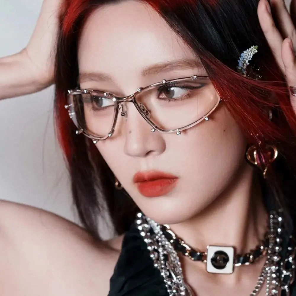 Oval Shades Frame Cat Eye Glasses Metal Bling Rhinestone Party Eyeglasses Oversized Optical Spectacle Eyeglass for Women Men