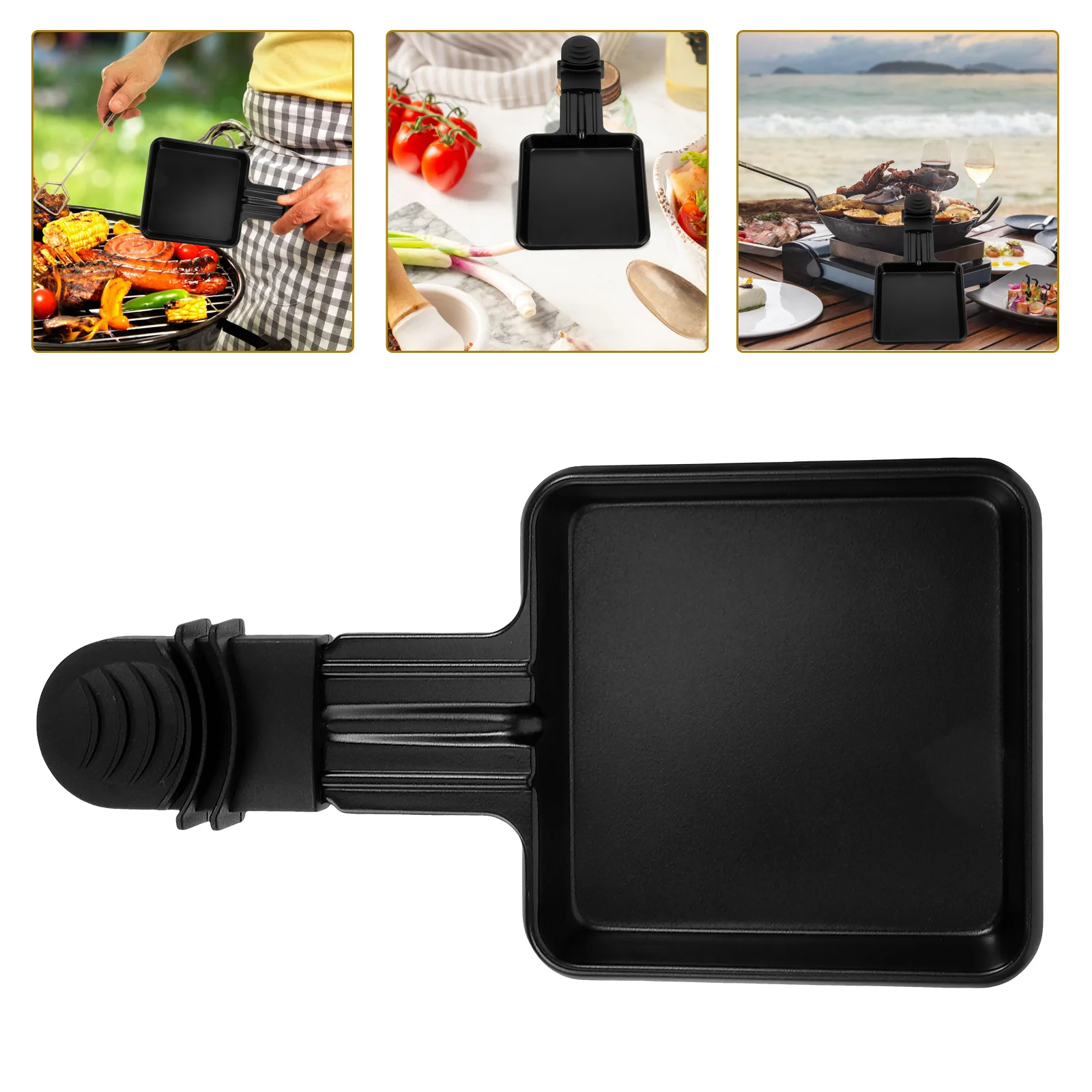 Baking Pan 4pc Square Shape Mini Raclette Grill Pans Handle Cheese Melt Pan Non-Stick Stainless Steel BBQ Cooking Pans Eggs Cheese Melt Pan