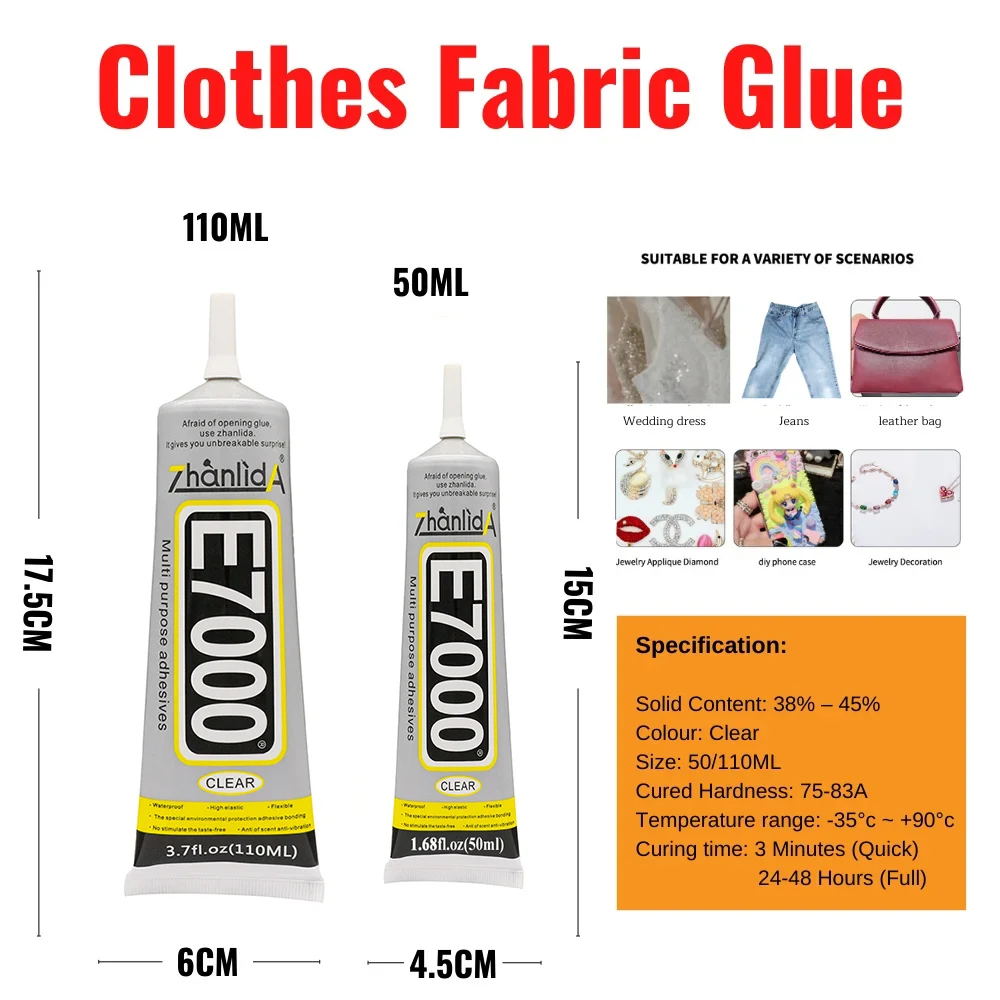Contact glue E7000 Clear DIY Cloth Fibre Fabric Adhesive for Wedding Dress Leather Bag Diamond Glass