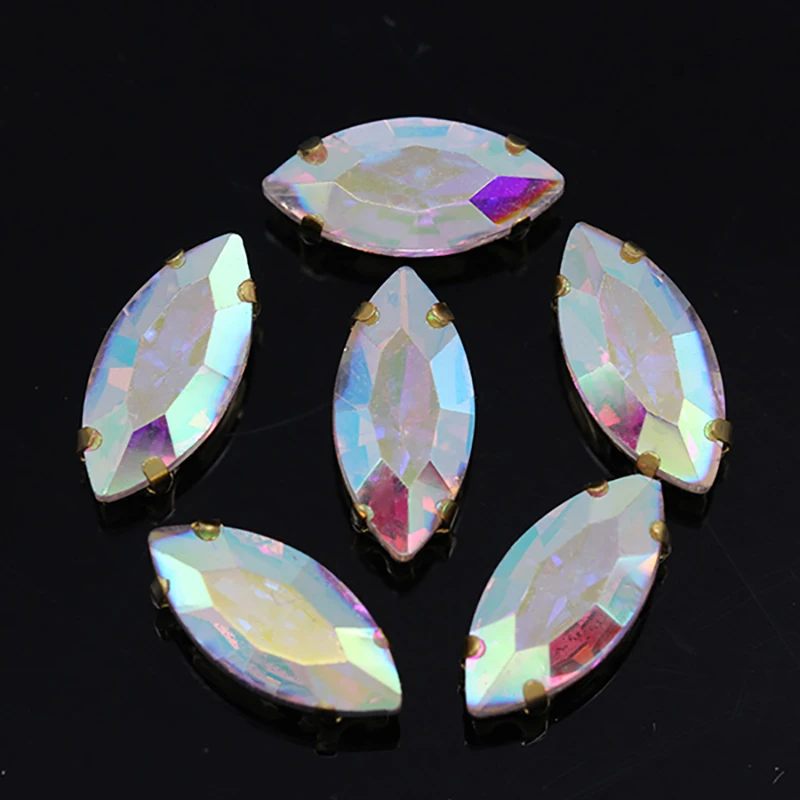 Sew On Rhinestones 4-32MM 24-Colors Sew On Horse Eye Navette Rhinestone Gold Claws Marquise Shapes Needlework Jewelry Wedding Dress Bags Trims