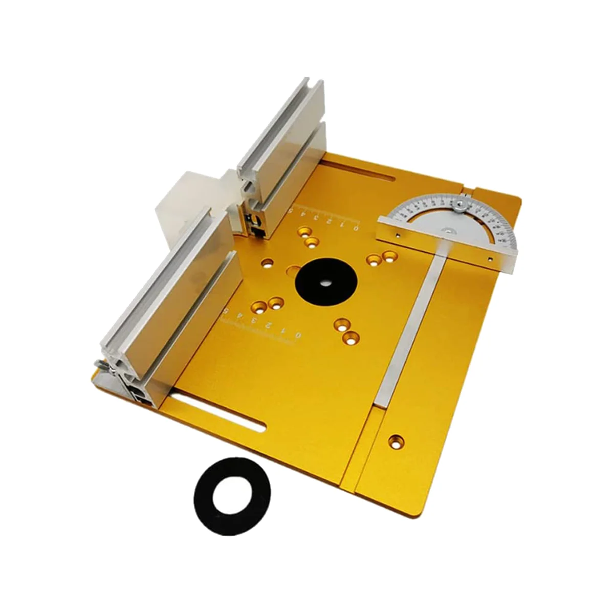 

Set of 3 Router Table Insert Plate Wood Milling Flip Board Trimming Machine Auxiliary Tool with Miter Gauge,Gold