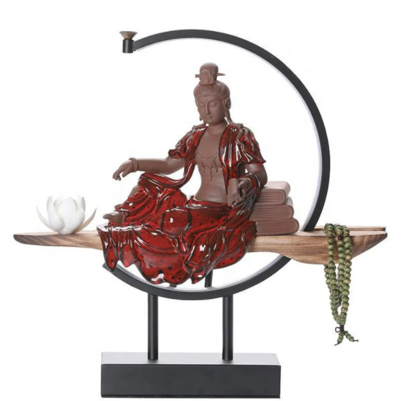 

Creative Led Light Zen Guanyin Smoke Waterfall Sticks Holder Ceramic Buddhha Backflow Incense Burner with lamp Home Decor