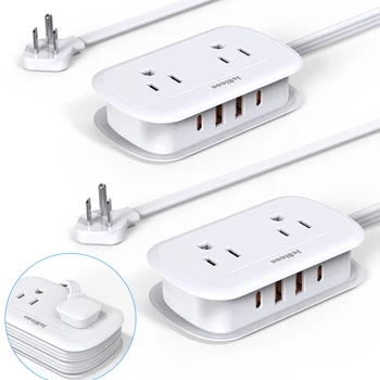 8-in-1 Power Strip Multi Tap Universal US Plug with 4 AC Outlets 4 USB Ports(2 Type-C) 3.6FT Extension Cord, Small and Portable