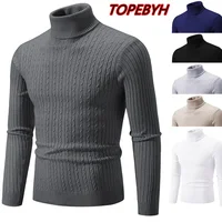 Men's High Neck Sweater Solid Color Pullover Knitted Warm Casual Turtleneck Sweatwear Woolen Mens Winter Outdoor Tops 1