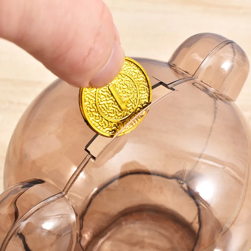 Creative Little Bear Piggy Bank Cash Bag Cute Safe Deposit Box Transparent Coin Paper Money Saving Box Kids Gift