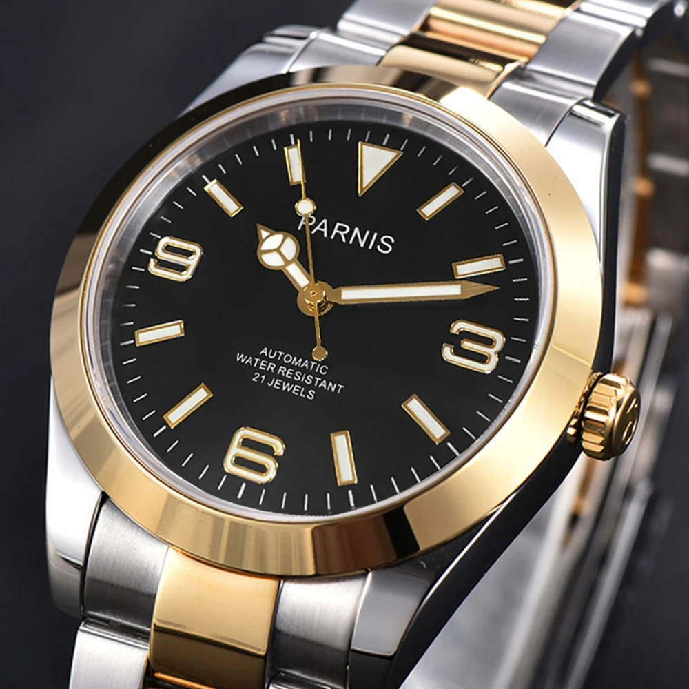 

Parnis New Arrival Black Dial Men's Watches Calendar Miyota 8215 Automatic Mechanical Men Wristwatch Sapphire Crystal Watch Man