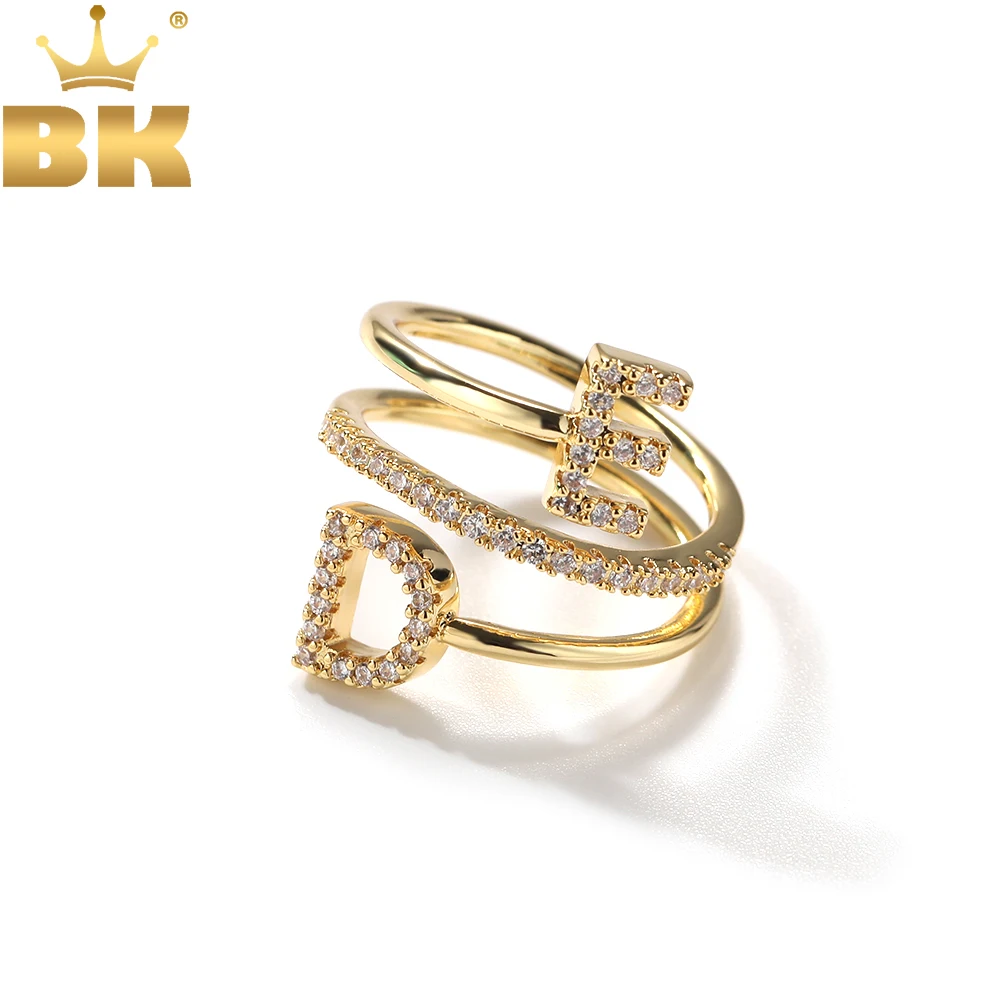 THE BLING KING Custom Mini Letters Ring Iced Out CZ Personalized Simple Style Adjustable Rings Hiphop Jewelry Gift For Women