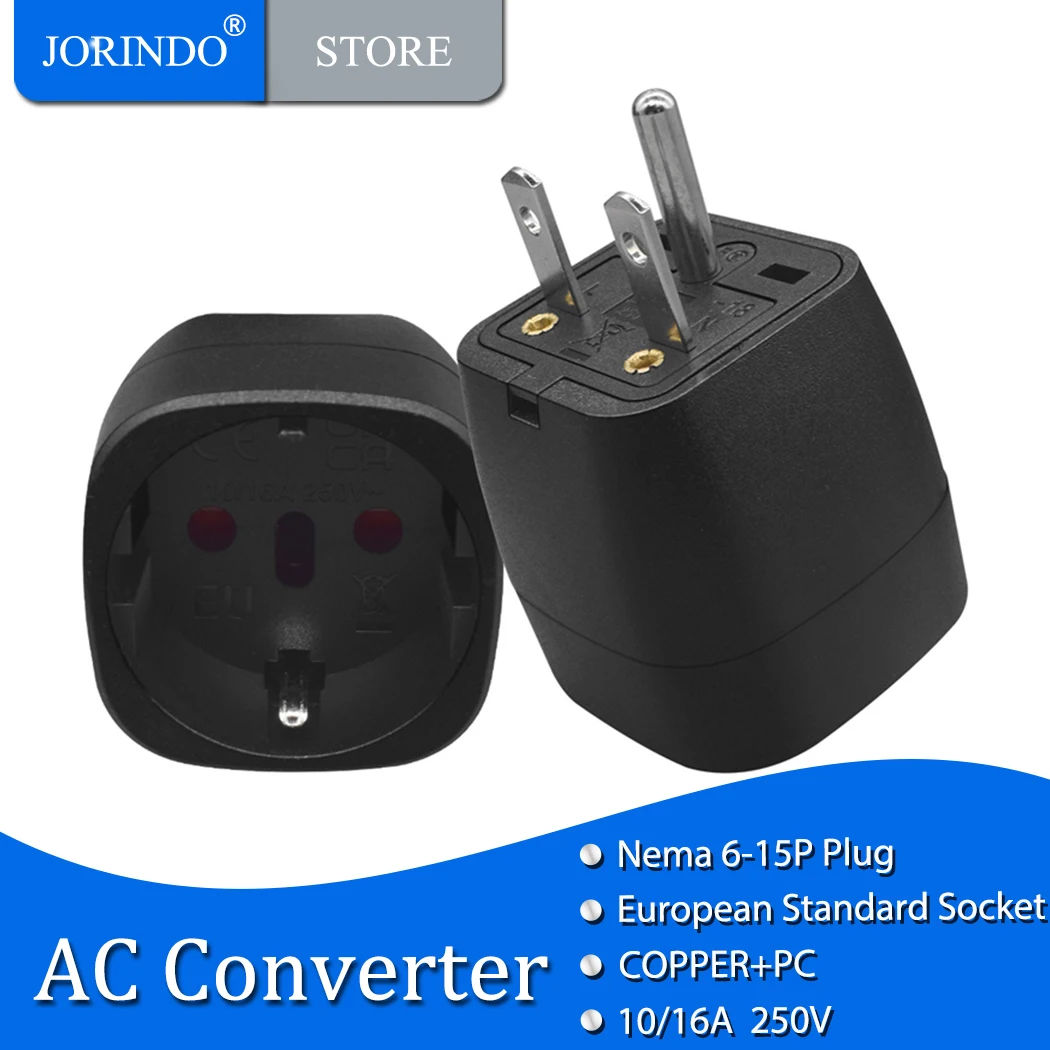 JORINDO Nema 6-15P to EU standard socket power conversion plug, American 3 Pin plug to European country socket power adapter