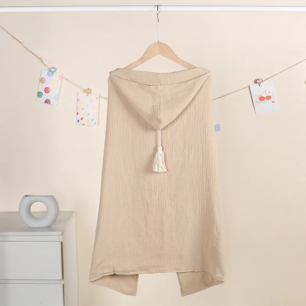 Asciugamano da bagno con cappuccio per bambini Coperta per la ricezione Mussola di cotone 4 strati di garza Swaddle Asciugamano avvolgente Mantello Accappatoio Mantello Poncho per bambini Chi - immagine 3