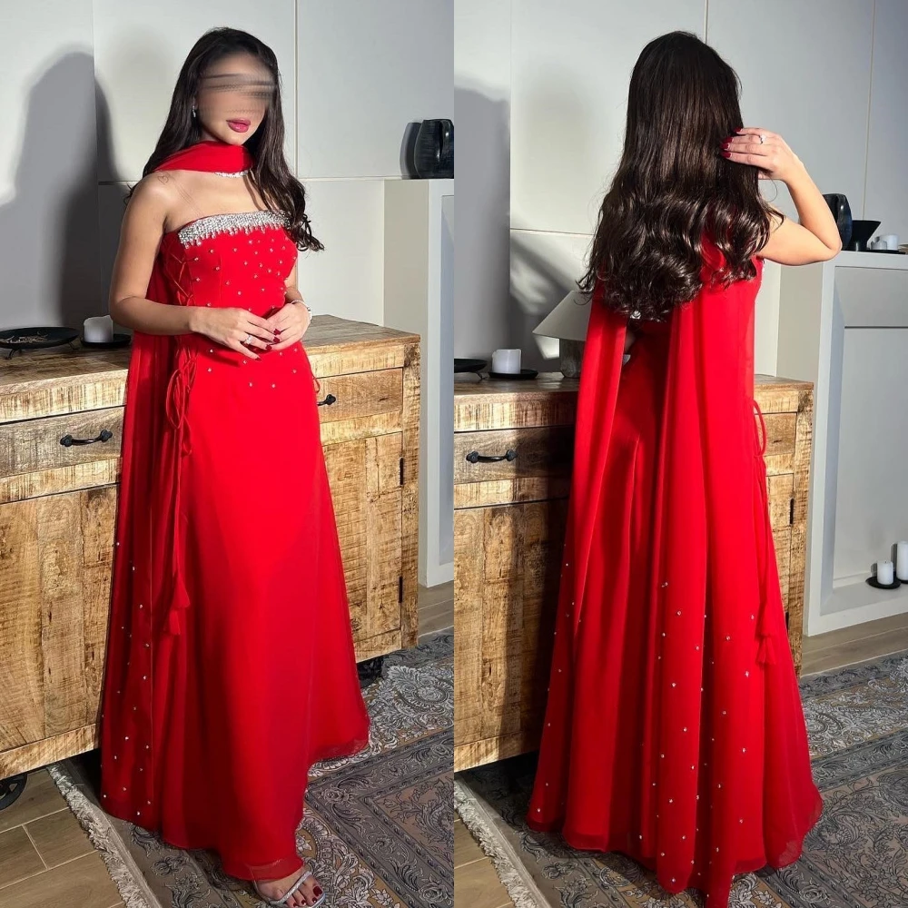 

Evening Ball Dress Saudi Arabia Jersey Sequined Beading Ruched Homecoming A-line Strapless Bespoke Occasion Gown Long Dresses