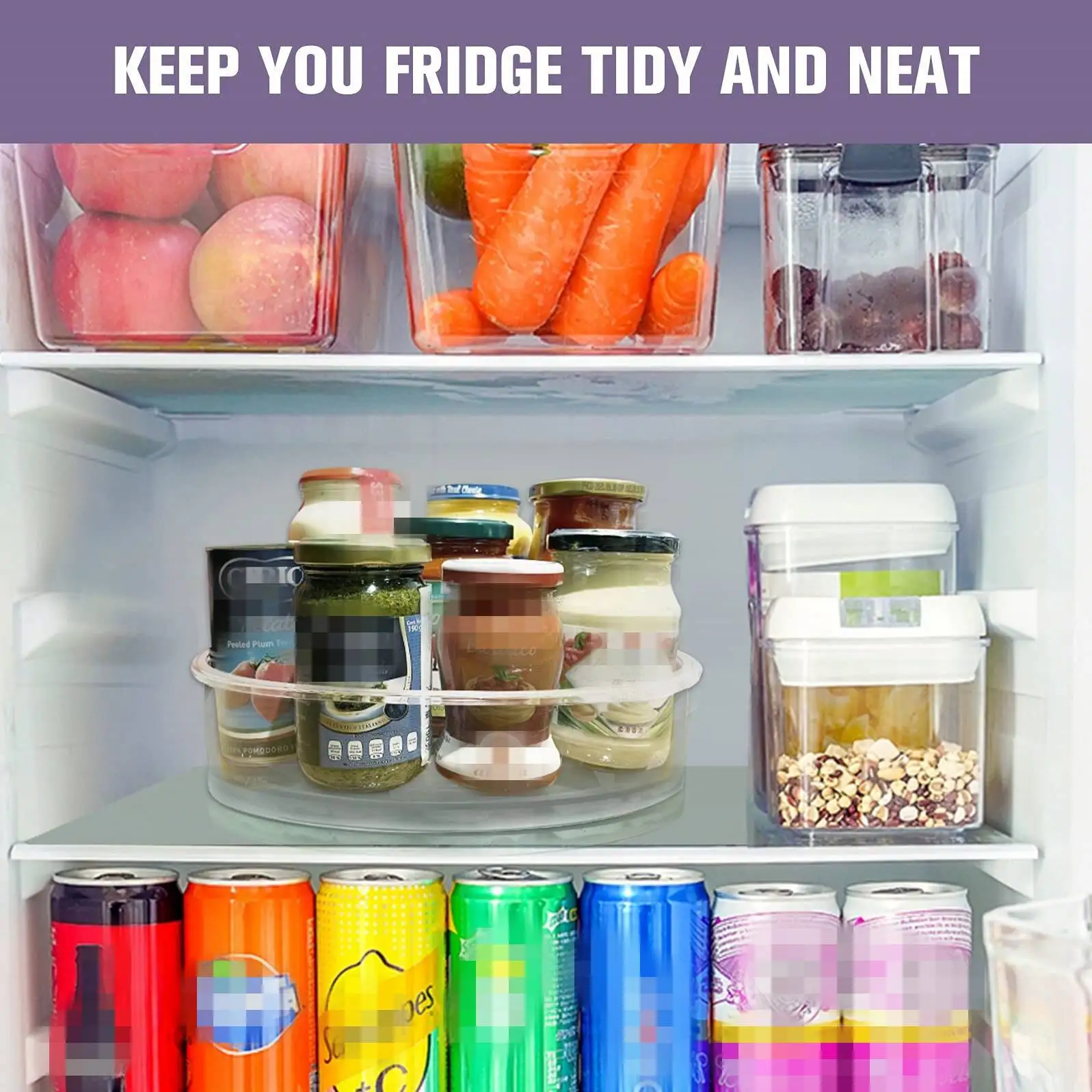 Clear Turntable Organizer  Plastic Rotating Tray Home Spice Rack Cabinet  for Pantry Countertop Kitchen Fridge Bathroom 6
