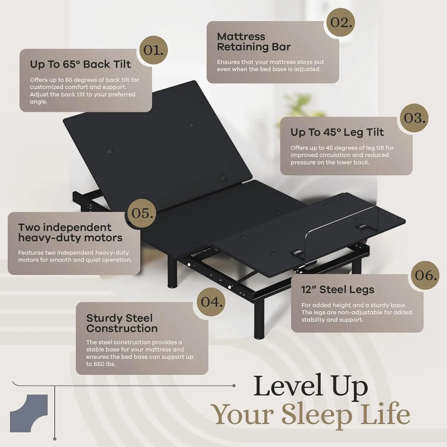 Essential Adjustable Bed Base (Frame Only), Easy Assembly, Head and Foot Lift, Memory Positions, Zero Gravity, Wireless Remote