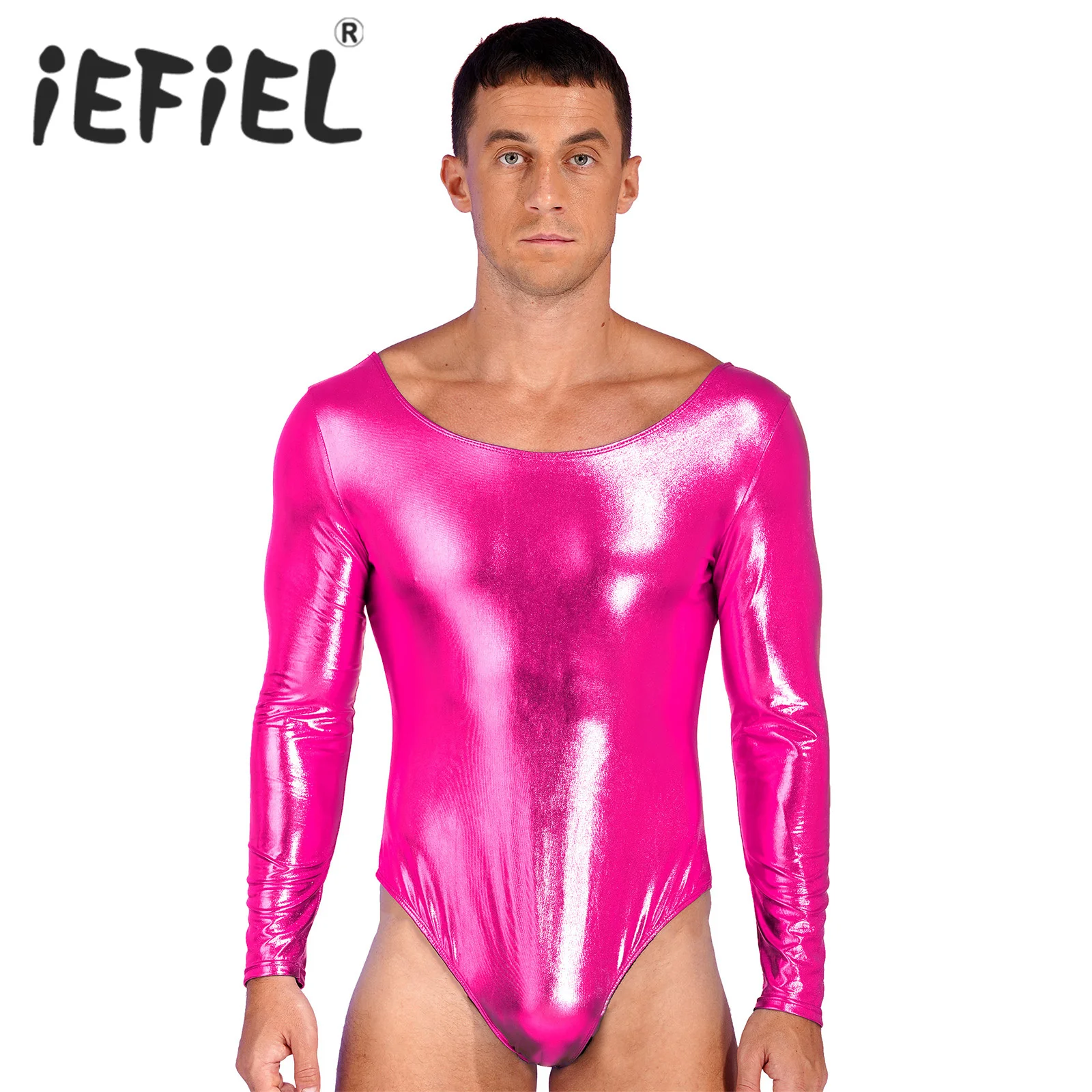 

Мужской Блестящий балетный танцевальный боди из лакированной кожи с длинными рукавами гимнастический тренировочный трико Монокини облегающий танцевальный костюм сценический костюм