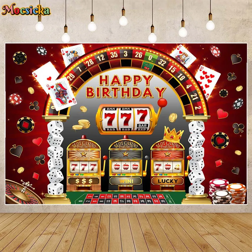 

Mosica Las Vegas Casino Adult Birthday Party Backdrop for Photography Poker Dice Gambling Table Men's Birthday Background Banner